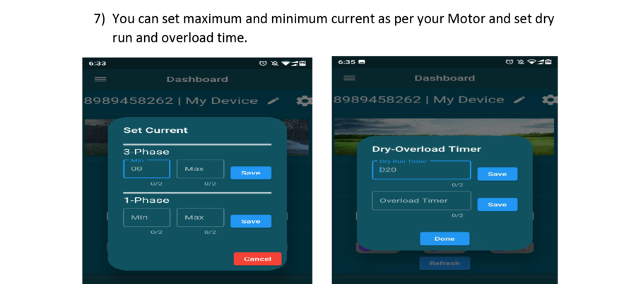 Set current thresholds for dry run and overload