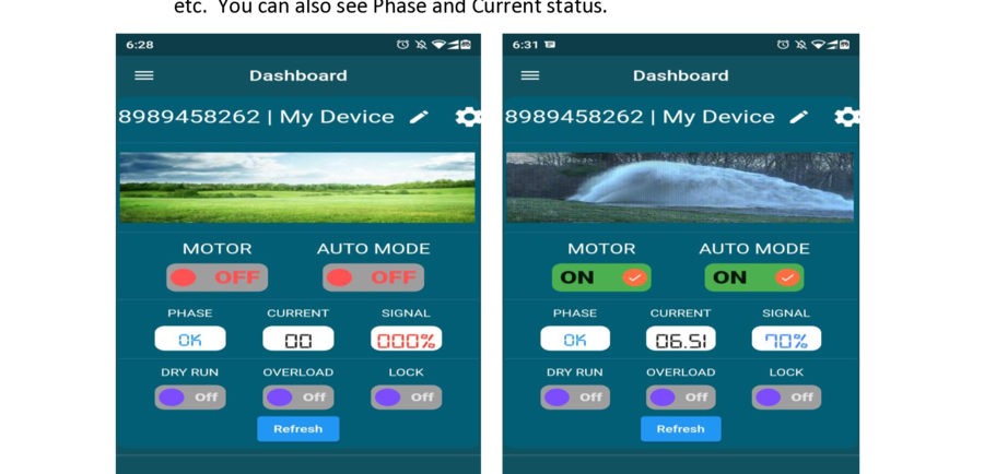 DD Zone app dashboard - motor status