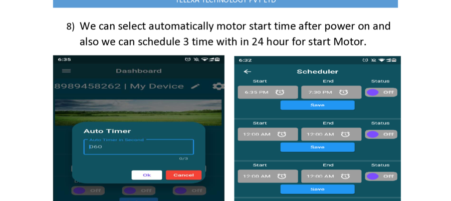 Schedule motor on/off times in app