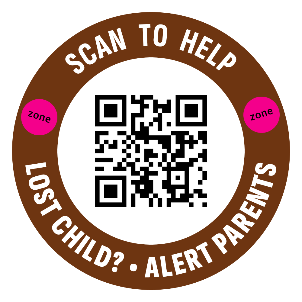 Child Safety QR sticker artwork: Scan to help, lost child, alert parents
