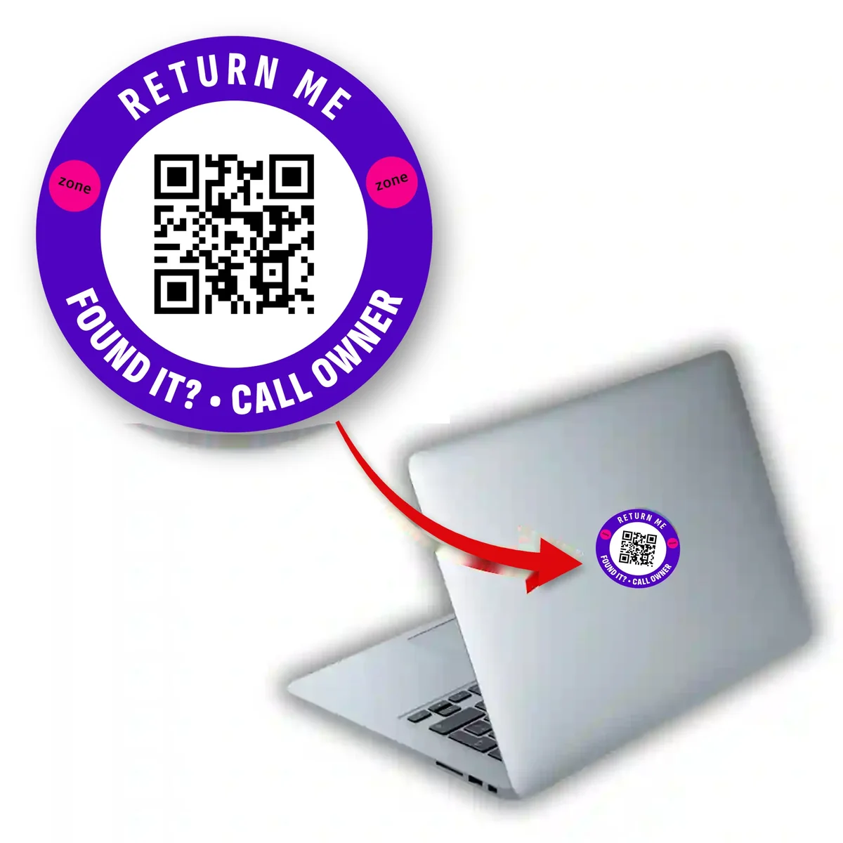 Lost & Found QR sticker on the lid of a laptop
